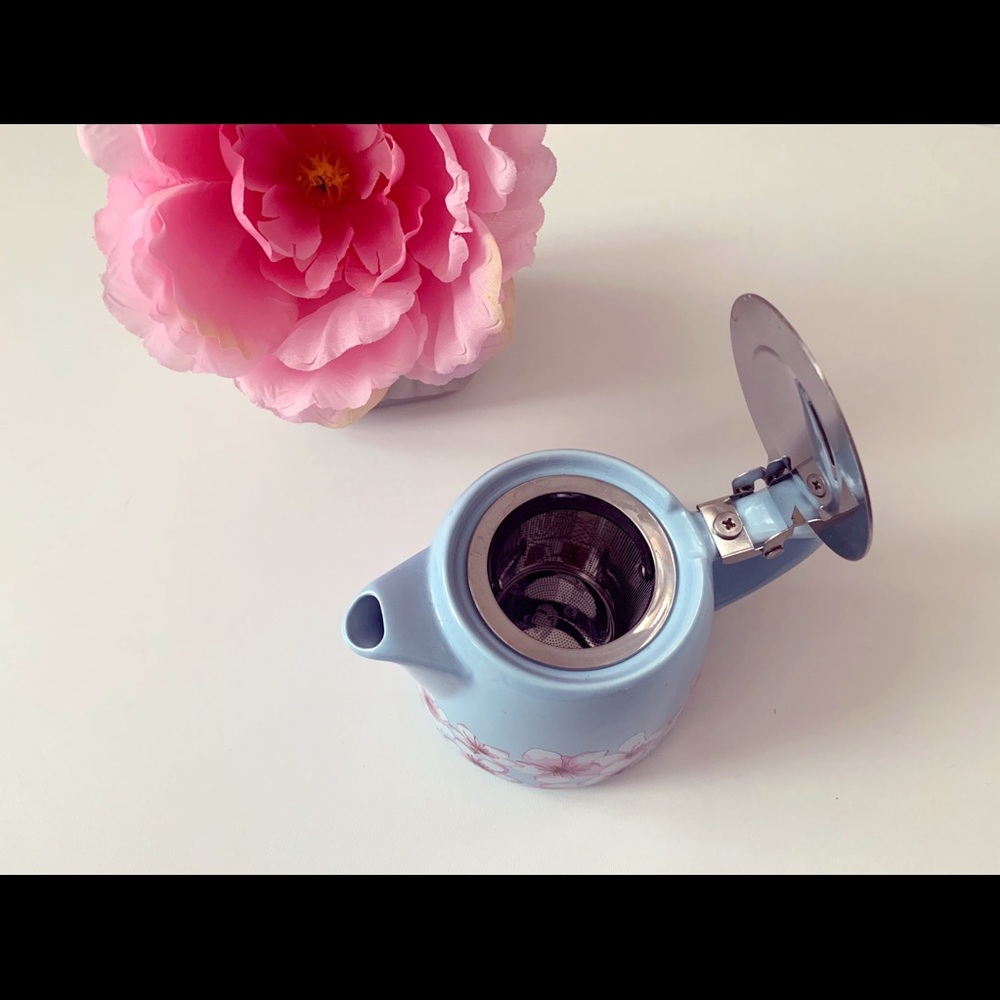 Baby blue, cherry blossom print mini teapot